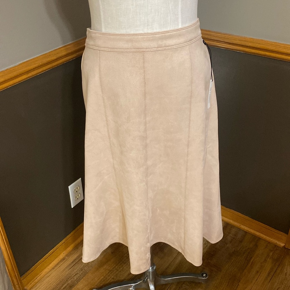 Ann Taylor tan faux suede midi skirt size 12P